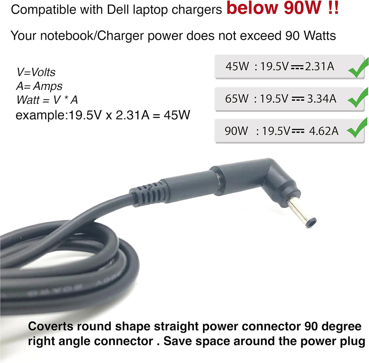 7.4 Mm X 7.4 Mm Right Angle 90-Degree Power Adapter Connector Converter ( 120W