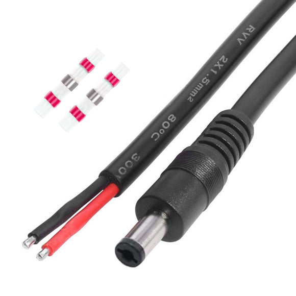 DC5521 Power Pigtails Cable 100cm 3ft DC 5.5MM x 2.1MM Male Plug to Bare Wire Open End Power Wire Supply Repair Cable,16 AWG Barrel Connector Pigtail for CCTV Security Camera,DVR,LED Strip Light Etc (2x1.5mm² copper)