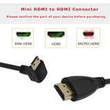 Mini HDMI to HDMI,Hdmi 90 Degree Up and Down 2pcs,Hdmi A Male to HDMI C Male -19.7IN