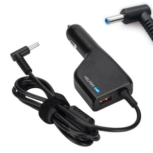 Helpers Lab 19.5V 3.33A 65W Blue Tip Car Adapter Charger With USB QC3.0 Compatible For HP Laptop Envy4 Envy6 EliteBook TouchSmart Folio Pavilion Stream Spectre Zbook chromebook Power Supply
