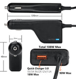 HELPERS LAB 108W Universal Laptop Car Charger 90W with QC3.0 18W DC Adapter Power Supply 16V 18.5V 19V 19.5V 20V for HP Dell IBM Lenovo Acer Asus Compaq Toshiba Samsung Sony Notebooks 12-24V