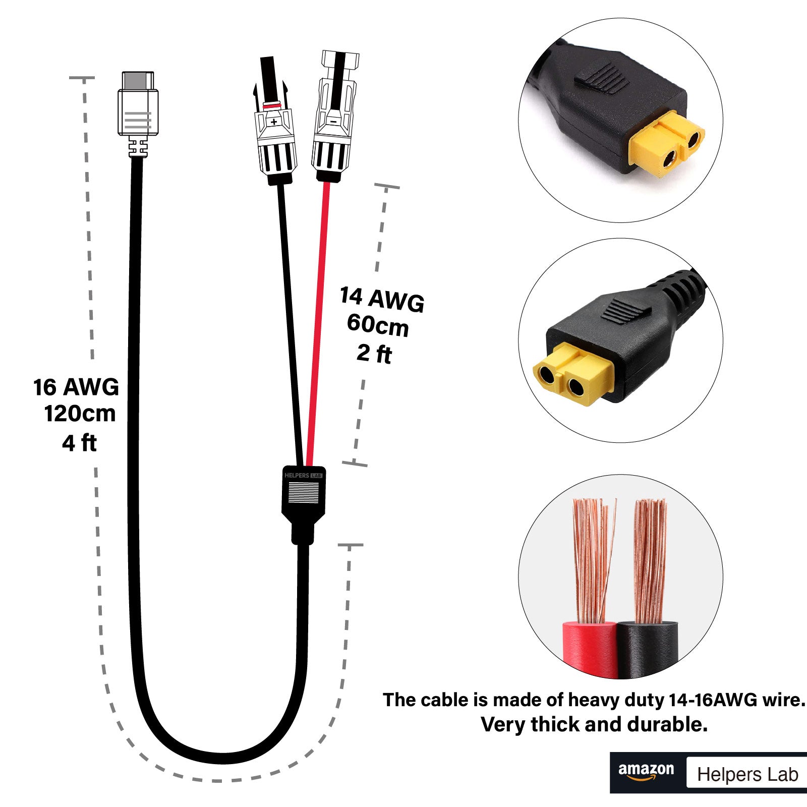 Solar Charge Cable Solar Connector to XT60 Adapter Connector Connect S –  Helpers Lab